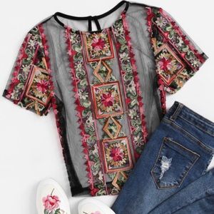 FLORAL SHEER MESH TOP SZ XL